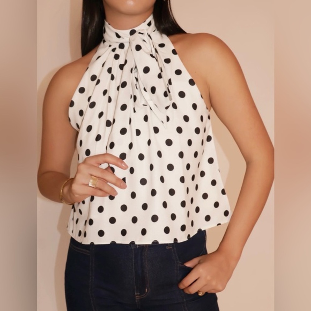 White House Black Market Polka Dot Halter Neck Top